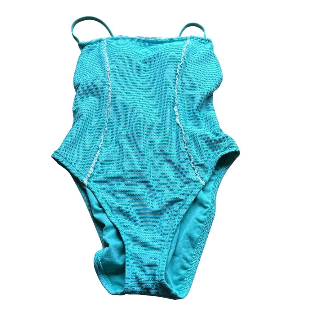 Shade & Shore Medium Aqua Blue Textured One Piece Swimsuit Adjustable Straps